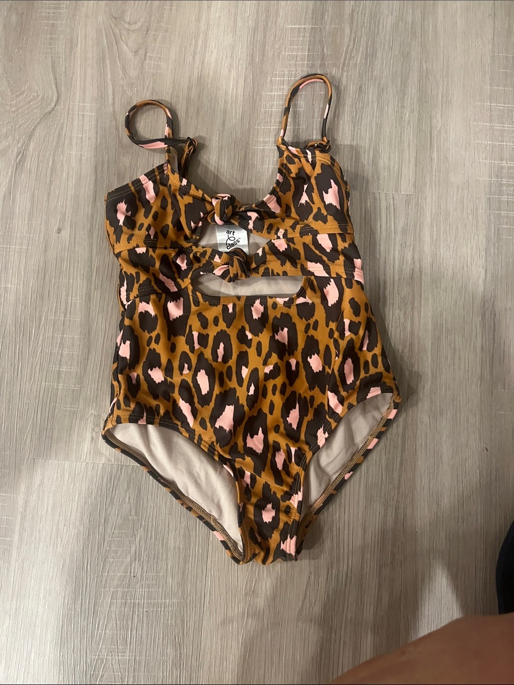 art class Kids One-Piece Swimwear in Brown and Pink Leopard Print